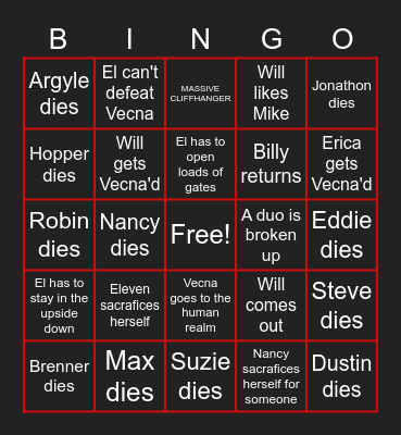 Stranger Things Season 4 Bingo Card