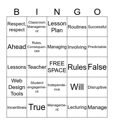 Classroom Management Bingo Card