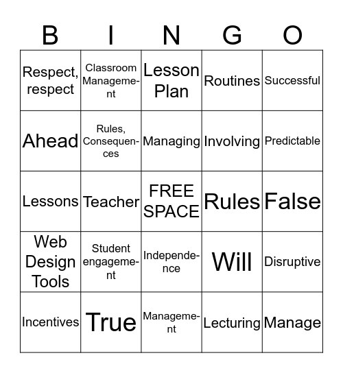 Classroom Management Bingo Card