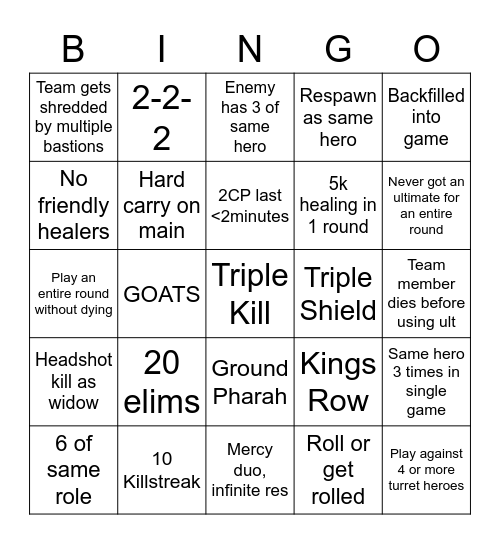 Overwatch Mystery Heroes Bingo Card