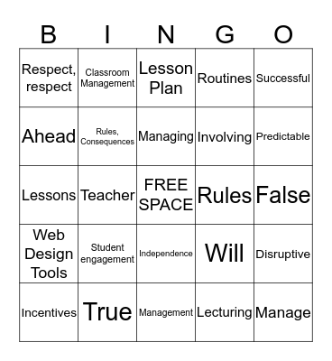 Classroom Management Bingo Card