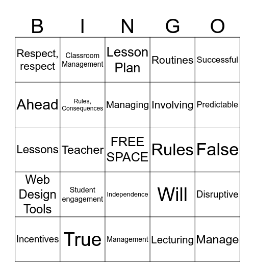 Classroom Management Bingo Card