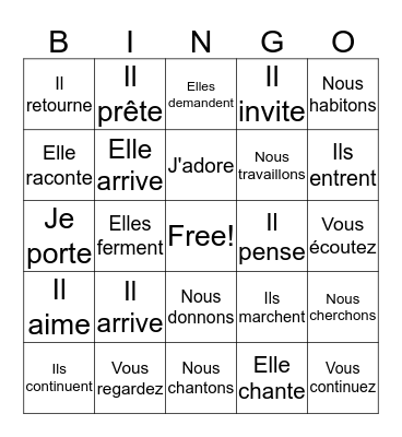 -ER verbs - Present Bingo Card