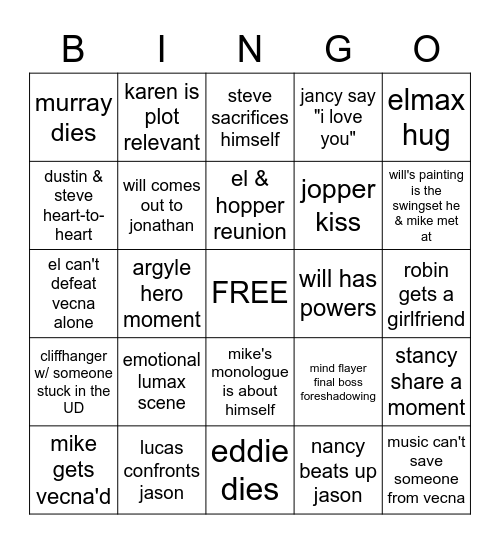 Stranger Things 4 Vol. 2 Bingo Card