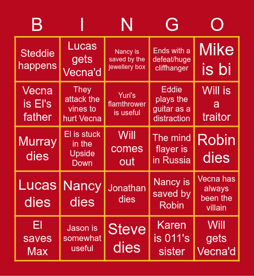 Stranger Things 4, vol. 2 Bingo Card