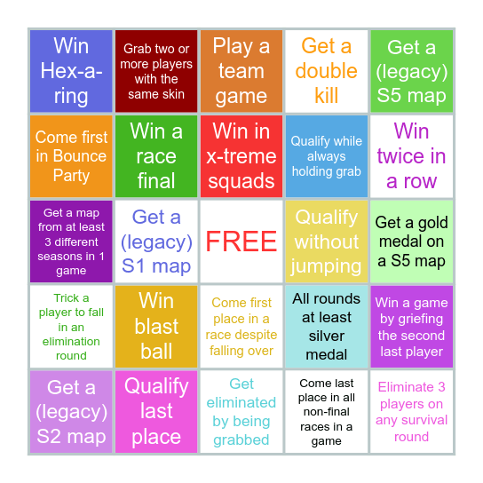 Fall Guys Bingo Card