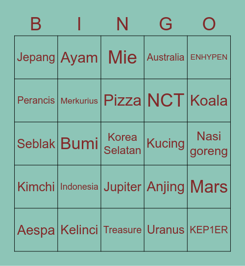 Cunkyu Bingo Card