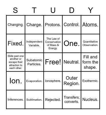 Science-O Bingo Card