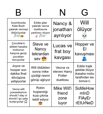 Stranjör S4 final tahminleri Bingo Card