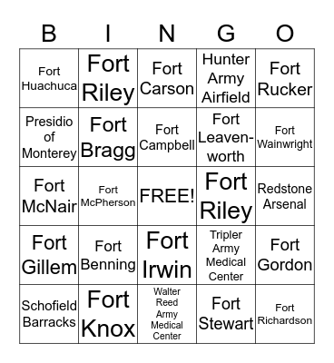 Military Installations Bingo Card