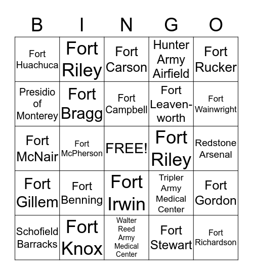 Military Installations Bingo Card