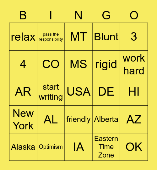 Game ON !!! Bingo Card