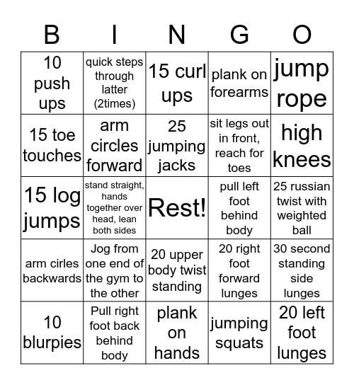 FITNESS BINGO Card