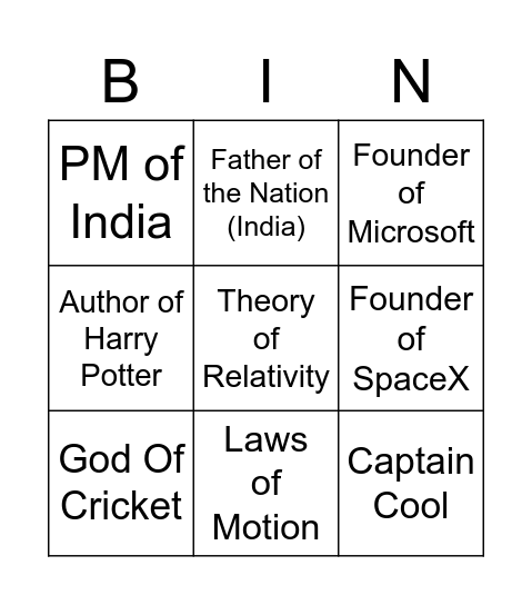 DEMO GAME Bingo Card