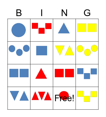 Number Color Shapes Bingo Card