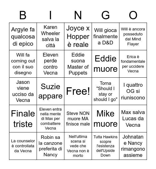 Stranger Things 4 Vol. 2 Bingo Card