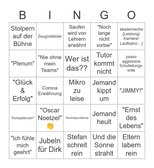 Abiverleihungs BINGO Card