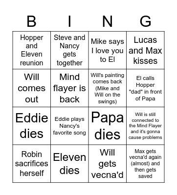 Stranjer Seyler Season 4 vol 2 Predictions Bingo Card