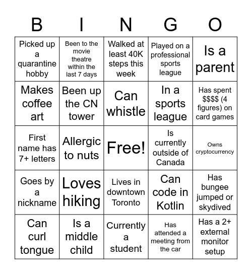Untitled Bingo Card