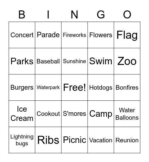 JULY BINGO FUN Bingo Card