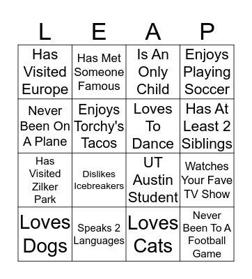 LEAP Bingo Card