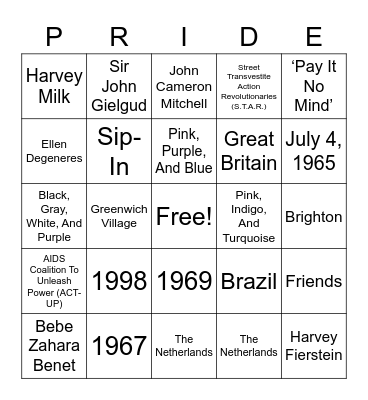 PRIDE-IVERSARY Bingo Card