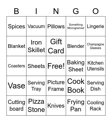 Wedding Shower Bingo Card