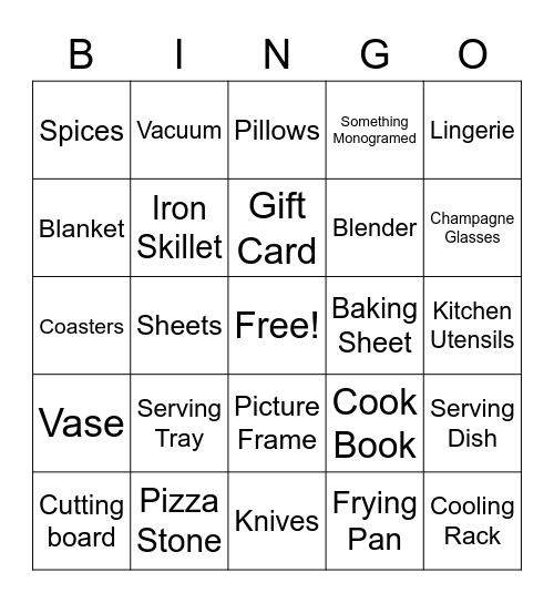 Wedding Shower Bingo Card