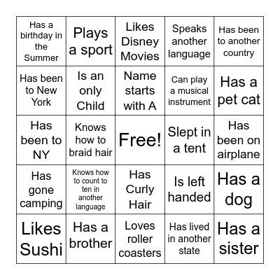 GET TO KNOW YOU BINGO Card