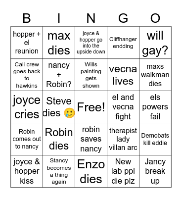 Stranger Things S4 Vol 2 Bingo Card