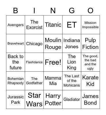 Movie Themes Bingo Card