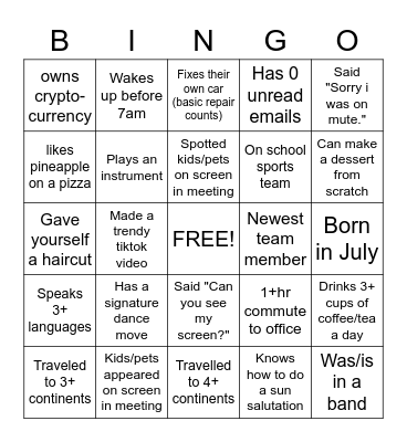 Happy Hour Bingo Card