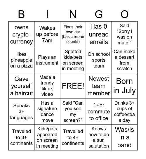 Happy Hour Bingo Card