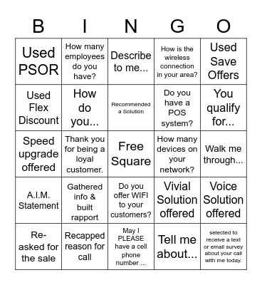 Call Observations #2 Bingo Card