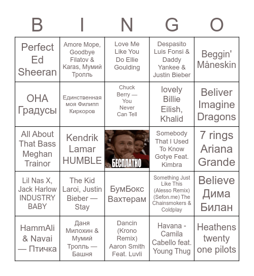 Музыкальное лото! Bingo Card