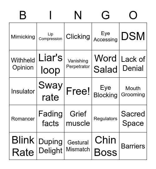 Behavior Panel Bingo Card