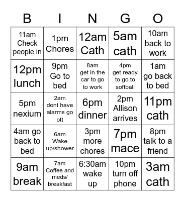 tuesday morning Bingo Card