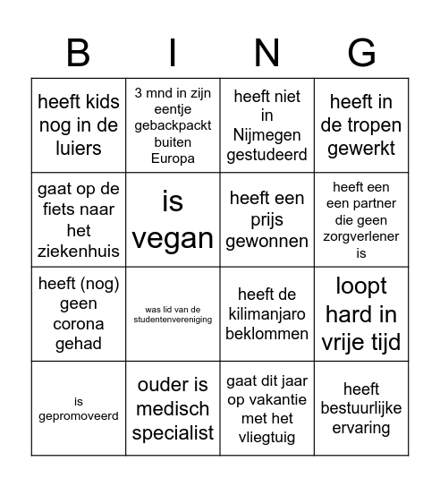 Nieuw leden buffet Bingo Card