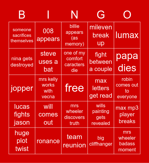 st s4 volume 2 Bingo Card