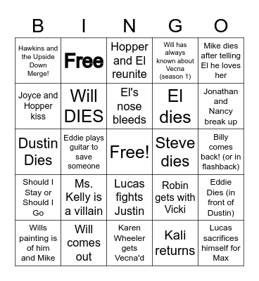 Stranger Things S4 Pt. 2 BINGO Card