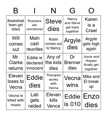 Stranger Things Szn 2 Vol 2 Bingo Card