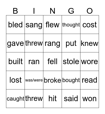 irregular verbs bingo Card