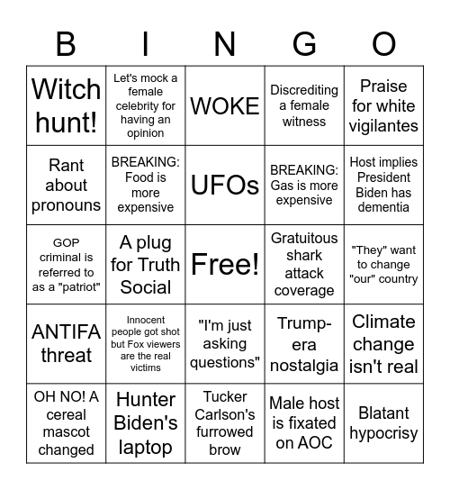 Fox News Bingo Card