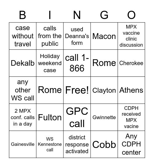 MPX Bingo Card