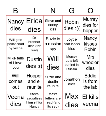 Stranger things bingo! Bingo Card