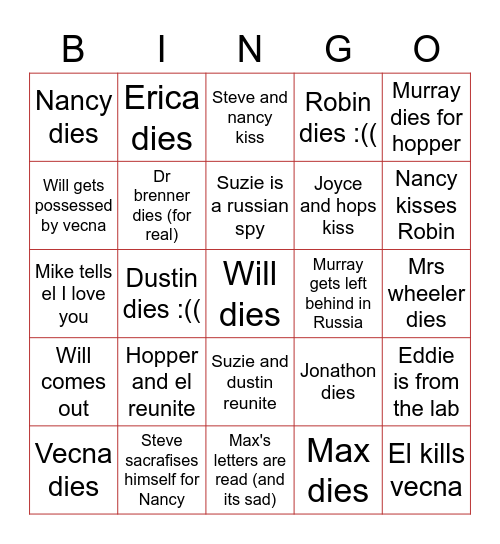 Stranger things bingo! Bingo Card