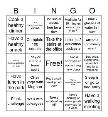 30FE Wellness Bingo 2022 Bingo Card