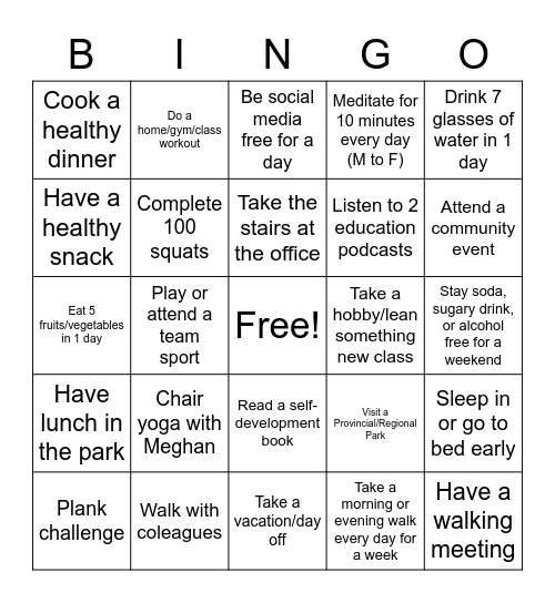 30FE Wellness Bingo 2022 Bingo Card