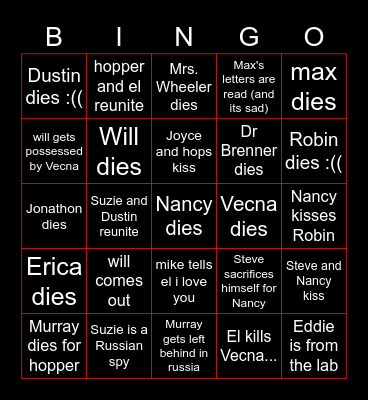 Stranger things bingo! Bingo Card