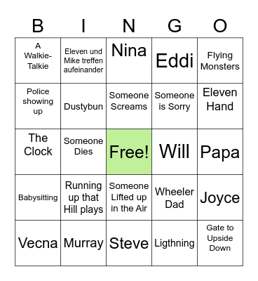 Stranger Bingo Card